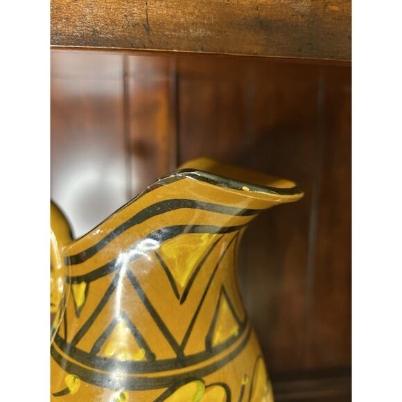 Aldo Londi Bitossi Italy Pitcher Vase Mid Century Modern Yellow Hand Painted - Picture 6 of 9